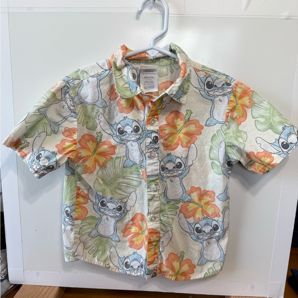 Disney Orange and Green Button Down Shirt Vibrant Floral Design